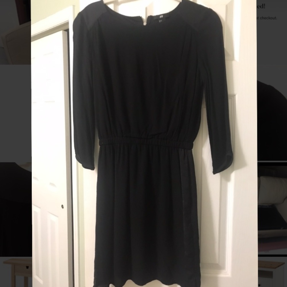 H&M 3/4 Sleeve Black Dress with Satin Accents